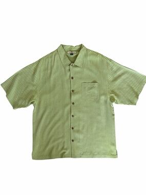 Tommy Bahama Light Green Short-Sleeve Button Down Shirt 100% Silk